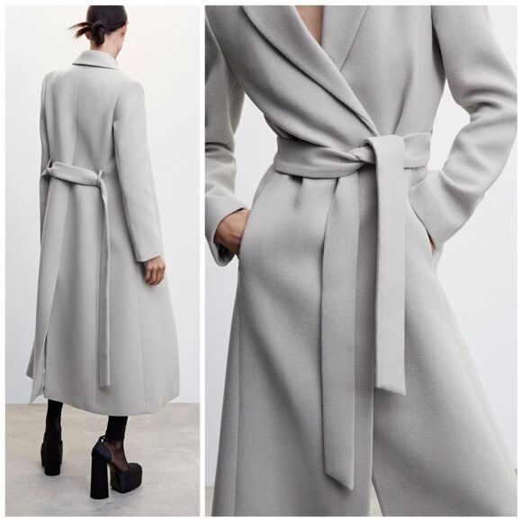 Mango Wool Blend Grey Coat Detachable Collar New - Picture 3 of 4